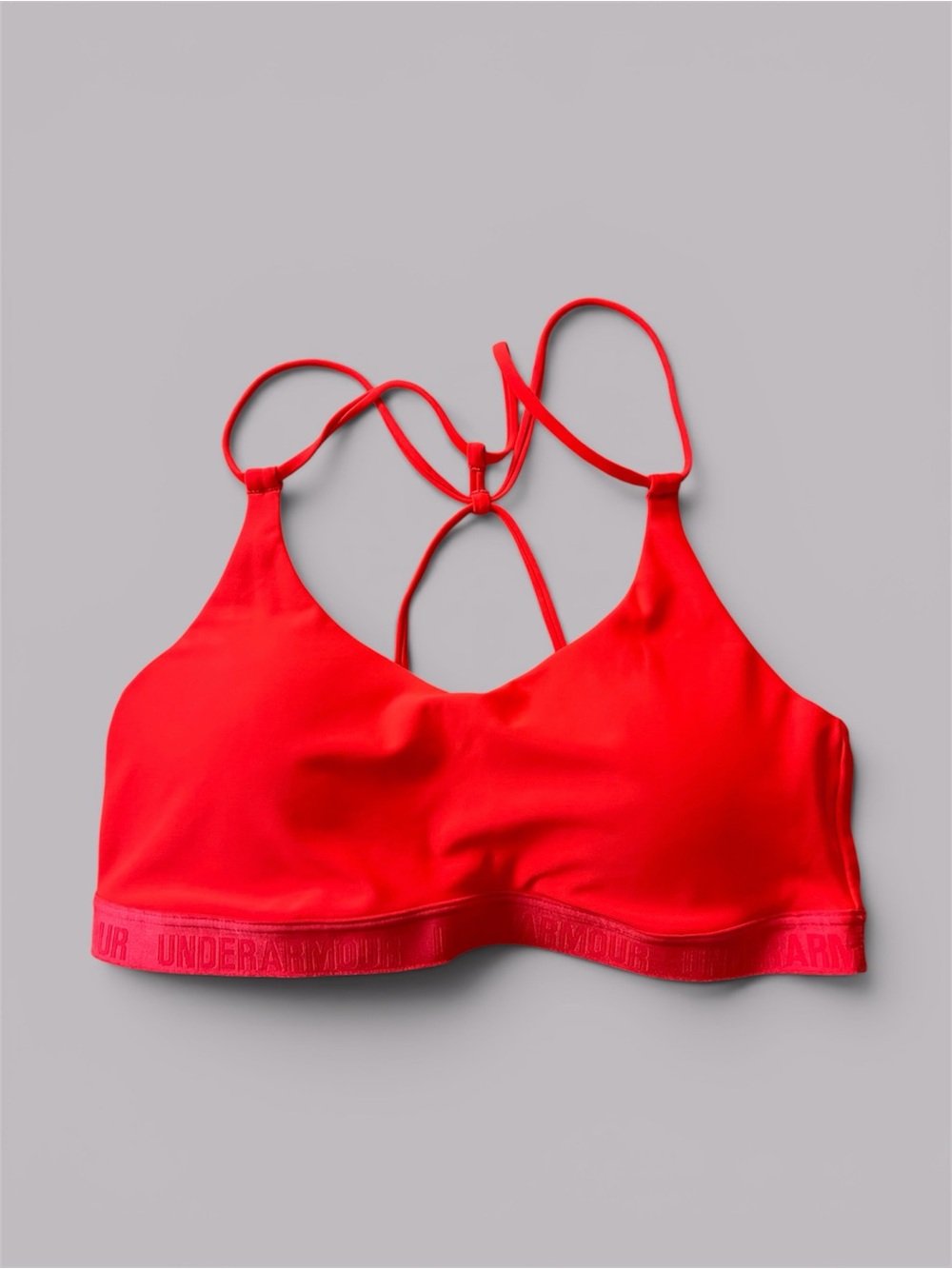🟠UNDER ARMOUR: Women’s size M, bright orange strappy padded sports bra preowned